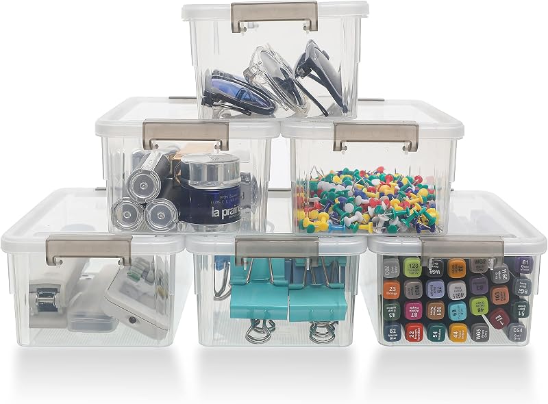 Citylife 6 Pack Plastic Storage Boxes with Lids Small Stackable Clear Box