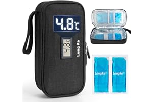 SUNMON Insulin Cooler Travel Case with Temperature Display, Portable Diabetic Medication Cooler for Travel with 2 Ice Pack fo
