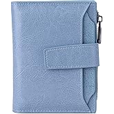 Bveyzi Women's Small Leather RFID Blocking Bifold Zipper Pocket Wallet Ladies Credit Card Slots Purse with id Window