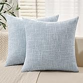 MIULEE Burlap Linen Spring Throw Pillow Covers 18x18 Inch Set of 2 Coastal Light Blue Farmhouse Decorative Pillows Modern Soft Accent Cushion Covers for Couch Sofa Bedroom Livingroom Home Decor