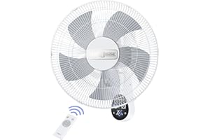 PARIS RHÔNE Wall Mount Fan with Remote,16 Inch Wall Fan with 5 Blades, 5 Speeds, 8 Hour Timer, 90° Oscillating Quiet Wall Fan with Remote for Home Office Bedroom Living Room Garage (White)