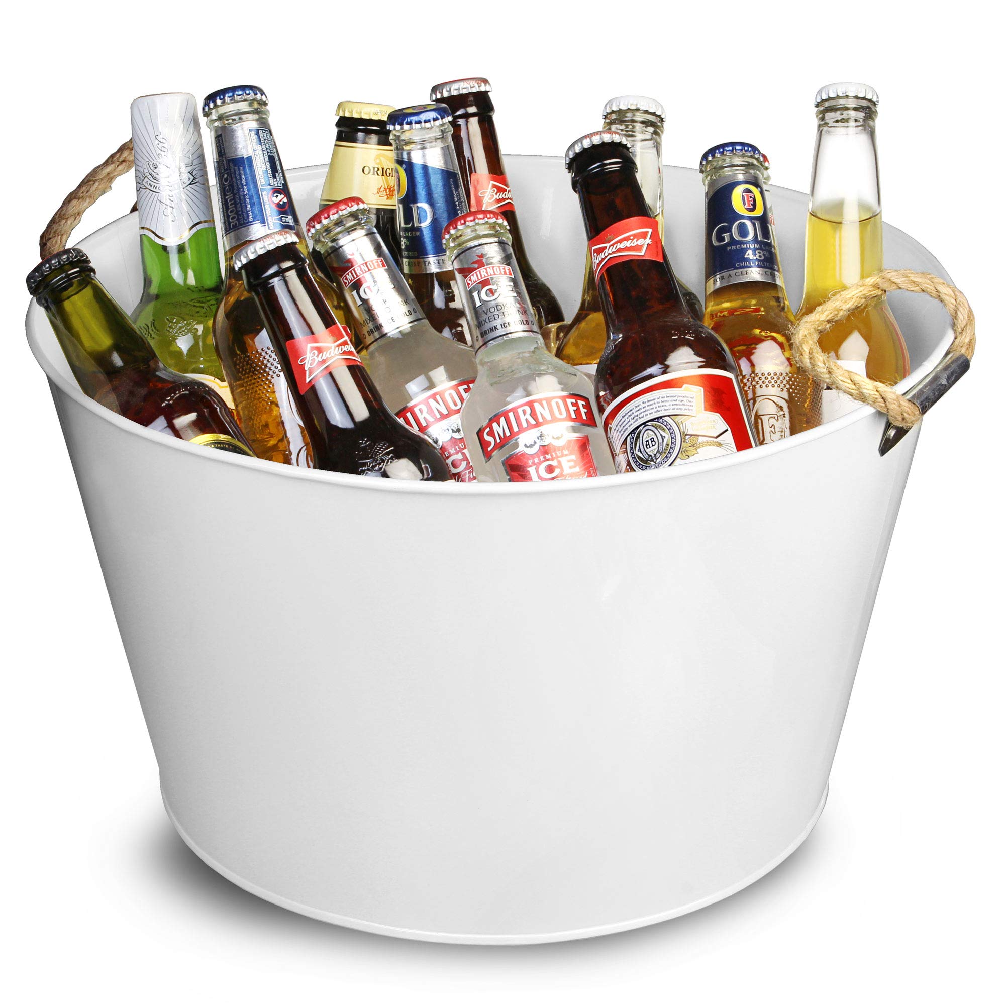 bar@drinkstuff Party Tub with Rope Handles - White Galvanised Steel Drinks Pail Cooler for Beer and Wine Bottles