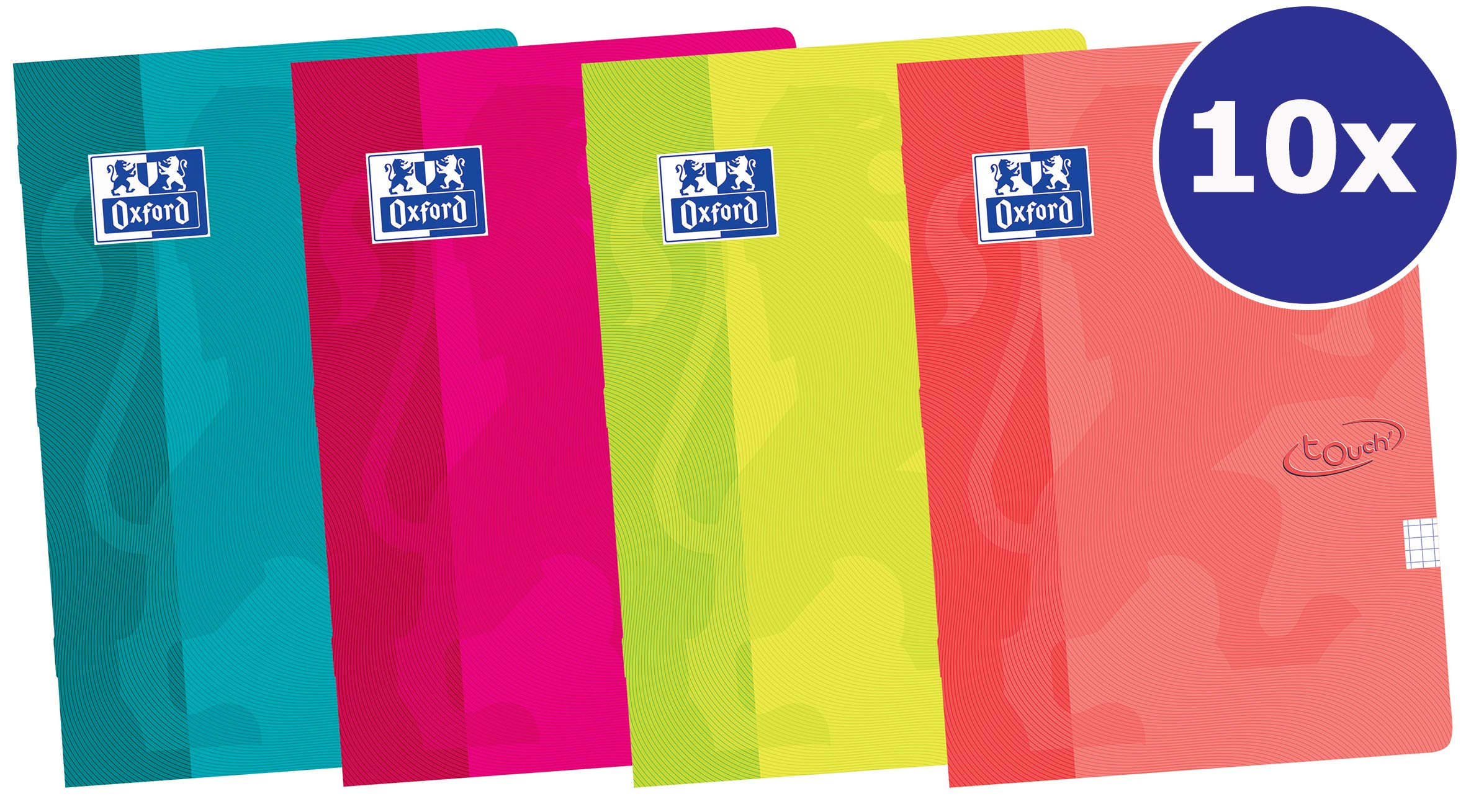 Oxford 400107493 Touch Notebook Pack of 10 4 Colours A5 144 Pages 90 g Flexible Cardboard Cover