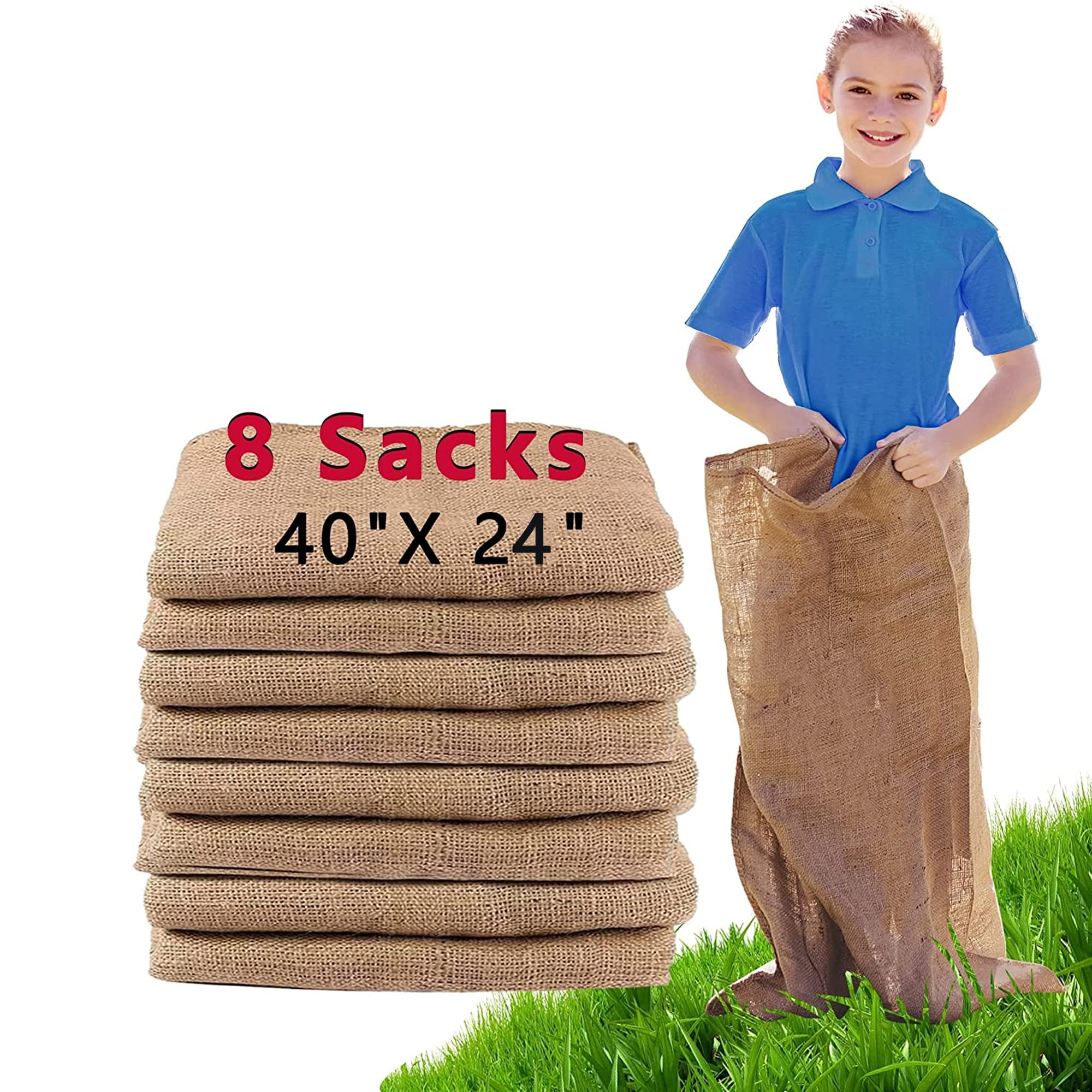 Photo 1 of Alytree 8 Pack Burlap Potato Sack Race Bags, 24"x40" Outdoor Lawn Games for Kids & Adults, Outside Yard Games for Birthday Party, Field Day Family Reunion, Carnival, Easter, Halloween, 4th of July