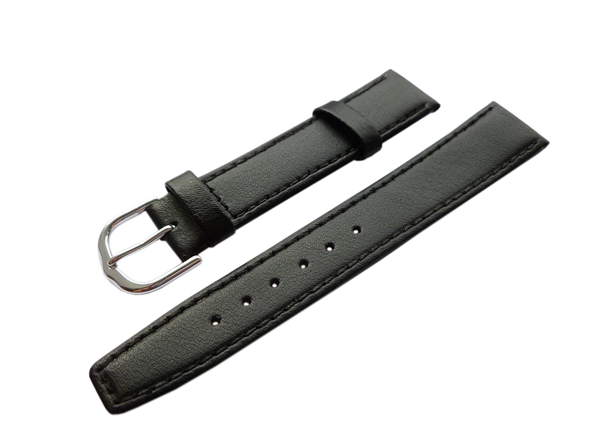 myledershop 20mm XL Calf leather watch strap band in black with buckle in silver