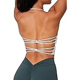 Danysu Womens Backless Halter Crop Top Padded Sports Bras Light Support Strappy Sexy Workout Tank