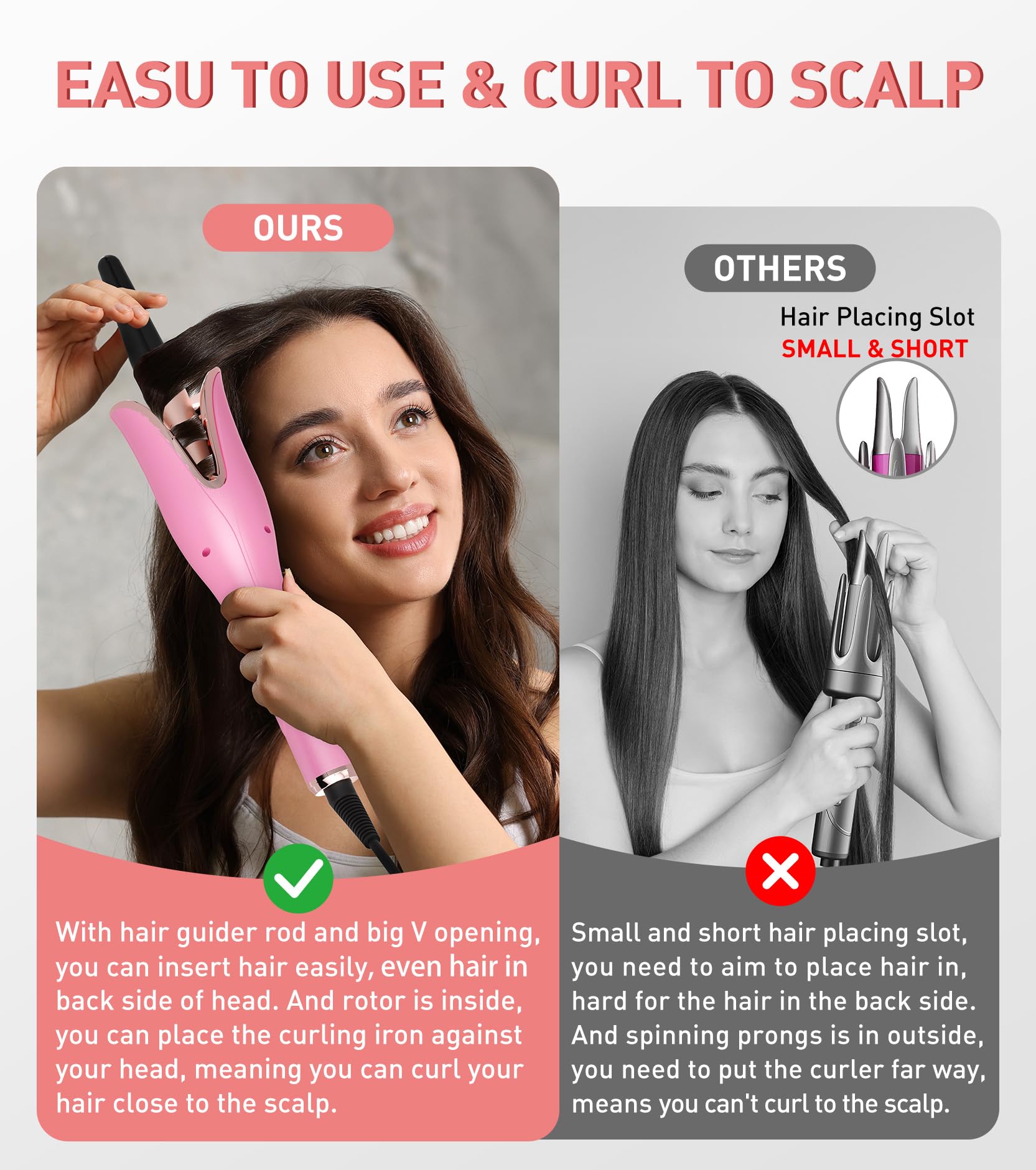Automatic Curling Iron, Curling Wand Self Rotating for Medium and Long Hair, with Guider Rod - Easy to Use, No Burns, No Tangle, Fast Curl, 1 Inch, Dual Voltage, Automatic Hair Curler for Teen Girls