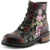 Spring Step L'Artiste Fantastic Booties for Women - Floral Hand Painted Womens Ankle Boots Low Heel - Everyday Wear Leather and Textile Western Booties