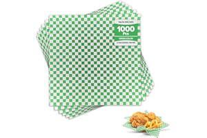 Value + (1000 Count) 14x14 Inch Green Checkered Wrap Paper, Sandwich Paper Deli Basket Liner, Food Wrap for Restaurants