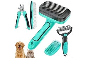 WOPQAEM Dog Brush Kit for Shedding and Grooming Short & Long Haired Dogs & Cats, 5 in 1 Pet Grooming Set for Small Animals, 5