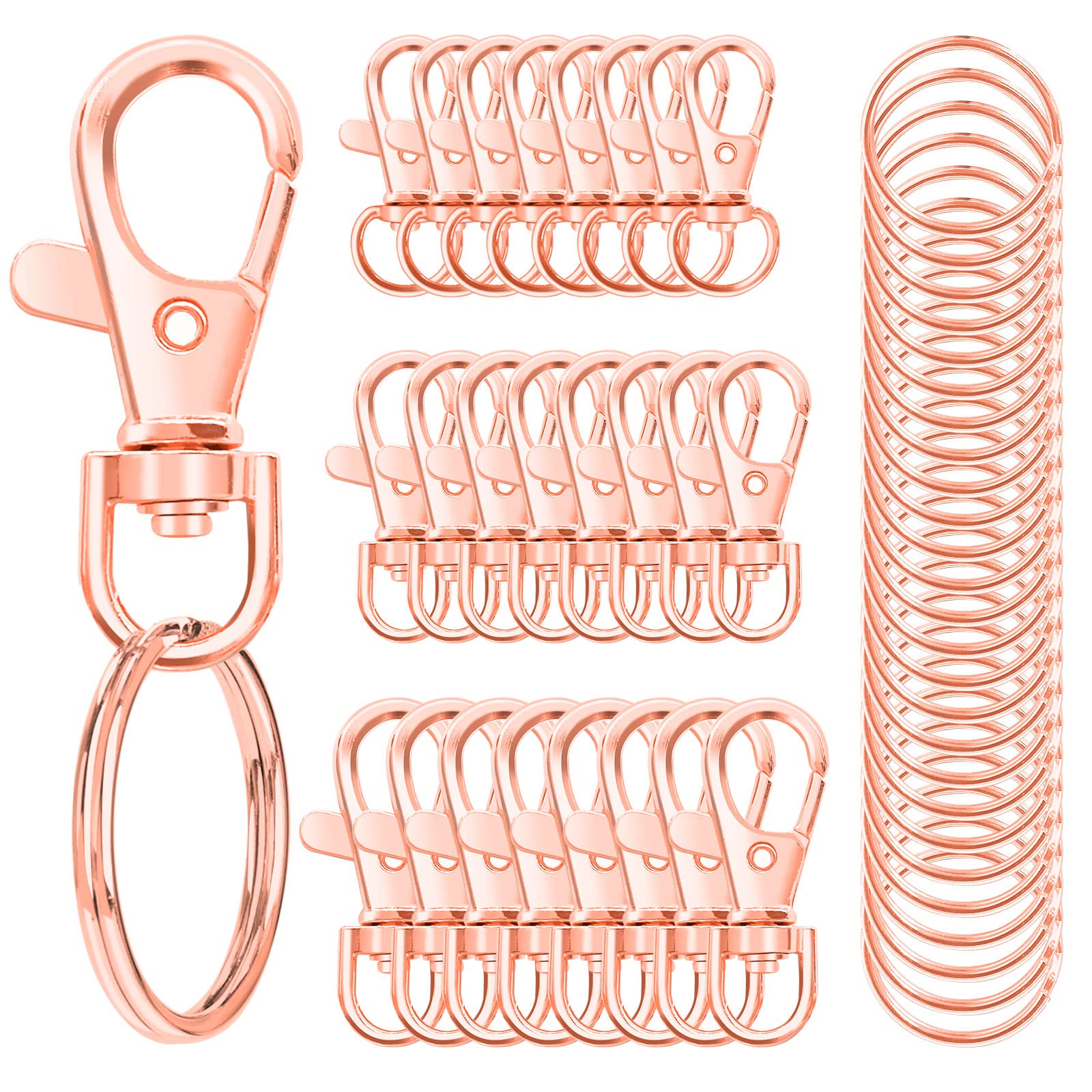 Photo 1 of 100PCS Swivel Snap Hooks with Key Rings, Premium Metal Swivel Lobster Claw Clasps Assorted Sizes (Large, Medium, Small) for Keychain Clip Lanyard, Jewelry Making, Crafts, Rose Gold