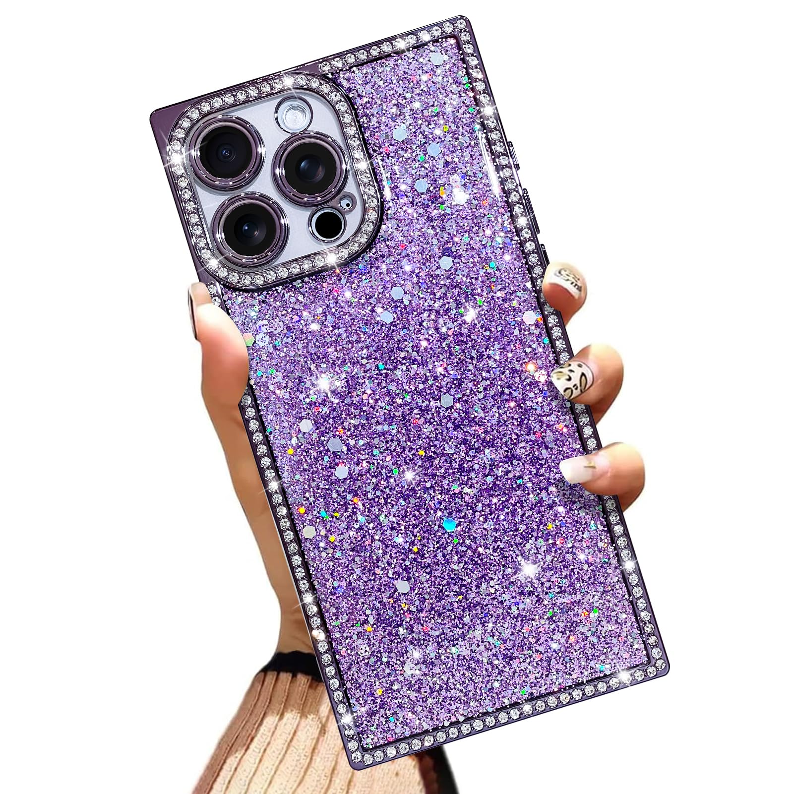 Illians Glitter Case Made for iPhone 16 Pro 6.3 Inch Bling Phone Case with Rhinestones Diamond Sequins Design Shockproof Anti-Scratch Luxury Phone Cover for Women - Purple