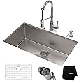 KRAUS 32-inch 16 Gauge Standart PRO Kitchen Sink Combo Set with Bolden 18-inch Kitchen Faucet and Soap Dispenser, Stainless Steel KHU100-32-1610-53SS