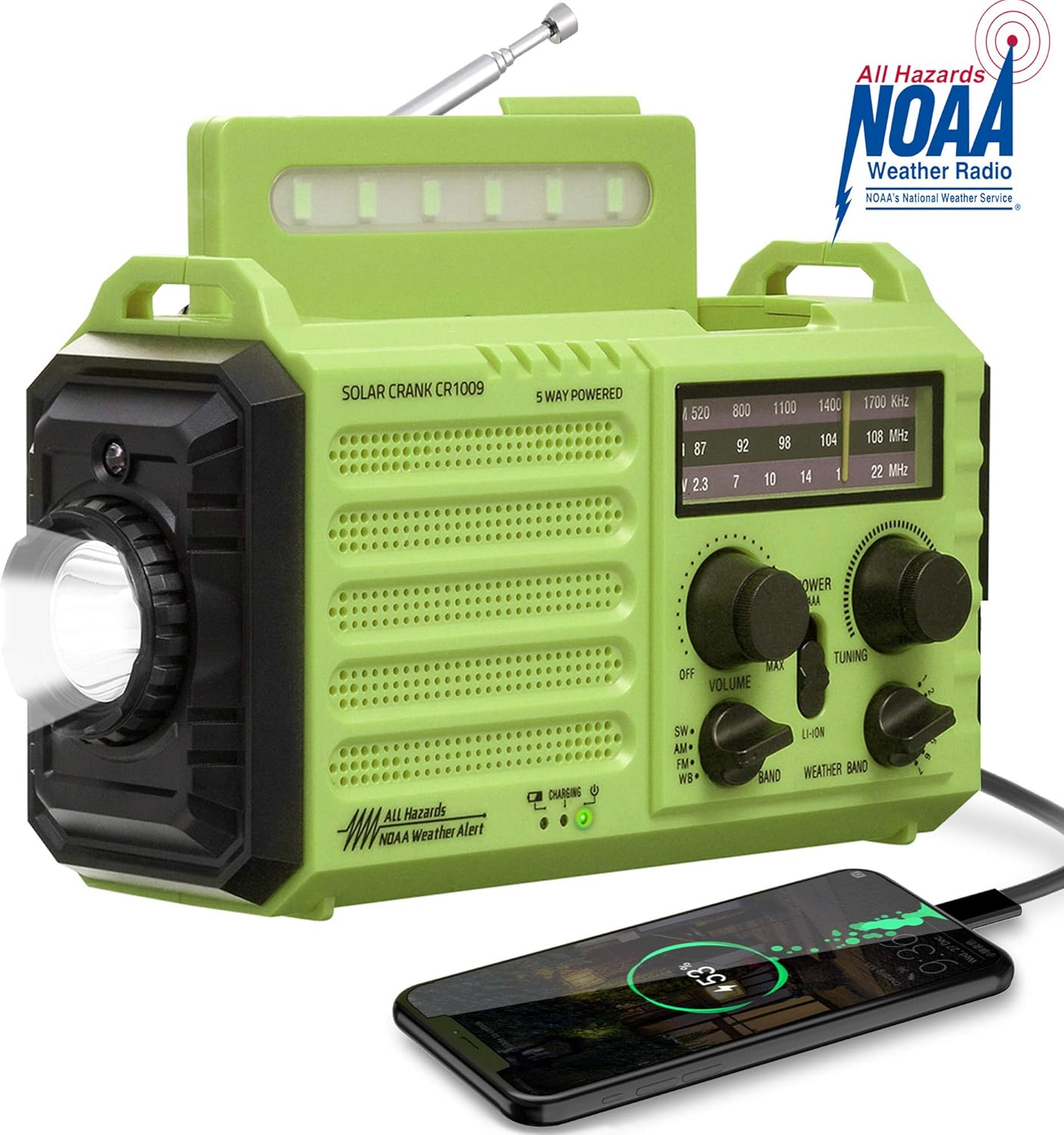 Weather Radio NOAA Alert Emergency Radio,Solar/Hand Crank/AM FM Shortwave Portable Radio with Battery Backup,SOS, Flashlight/Reading Lamp,2000mAh Rechargeable Battery,USB Charger for Outdoor Survival: Home Audio & Theater