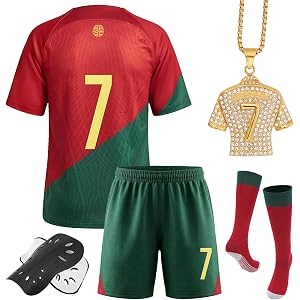 Yoizocu Boys Soccer Jersey Set, 4 Piece Kids Youth #7 Soccer Training Uniform, Classic Football Outfit Gift Kit for Children