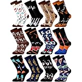 Suhine 12 Pairs Music Socks for Men Novelty Instrument Guitar Crew Socks Funny Musical Merch Valentines Birthday Holiday Gift for Music Lovers Teachers Musicians