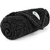PetAmi Fluffy Soft Dog & Cat Blanket - Black Sherpa Fleece, Calming Pet Blanket for Couch, Small 24x32