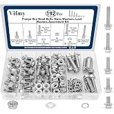 Vifmy M8-1.25 Flange Bolt &amp; Nut (16/20/25/30/35mm) Kit Stainless 192Pcs | M8 flange nuts and bolts with Lock washer Assortment, 304 Stainless Steel metric flange hex head m8 screw and nut washer set