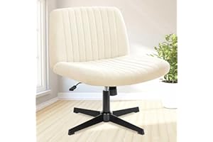 NEO Chair Criss Cross Chair No Wheels Armless Cross Legged Office Desk Wide Comfy Vanity Makeup Chair Adjustable Computer Task for Home Office Fabric (Beige)