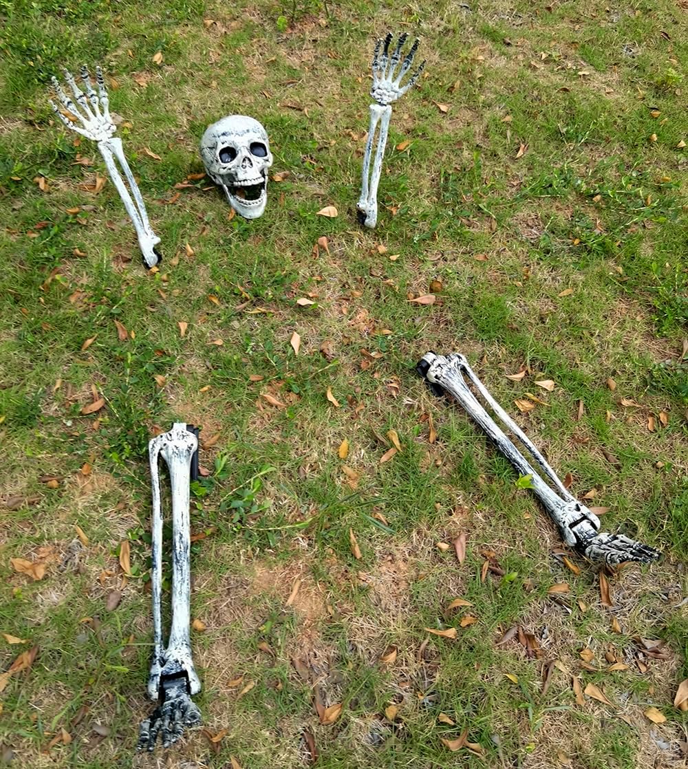 Decorative Garden Stakes - AISENO Realistic Skeleton Stakes Halloween Decorations Skull and Arms Legs Set for Lawn Stakes Garden Halloween Skeleton Decoration