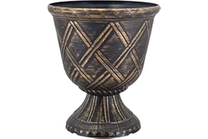 Arcadia Garden Products PL60GD Lattice Plastic Garden Urn, Classic Decorative Garden Pot Planter for Indoor and Outdoor Plants, Gold