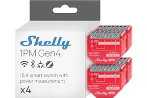 Shelly 1PM Gen4 | Wi-Fi, Zigbee, Matter Smart Relay Switch with Power Metering, 1-Channel 16A | Home Automation | Alexa, SmartThings, Google Home, Apple HomeKit Compatible | iOS Android App (4 Pack)