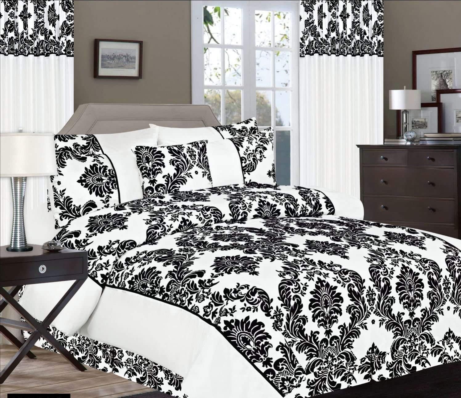Skippys Royal Damask King Size Duvet Cover Set White Black Bedding 230x220cm +2pillowcses 50x75cm