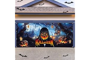 Roetyce Halloween Garage Door Decorations, Extra Large Happy Halloween Garage Door Cover Banner 7 x 16Ft, Outdoor Halloween Party Supplies, Scary Halloween Photo Backdrop Background for Garage Door