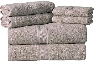 HILLFAIR Premium 600 GSM 6 Piece Towel Set- 2 Bath Towels, 2 Hand Towels & 2 Washcloth - Stone Cotton Bath Towels -Machine Washable, Hotel Quality Towels,Super Soft & Highly Absorbent Cotton Towels