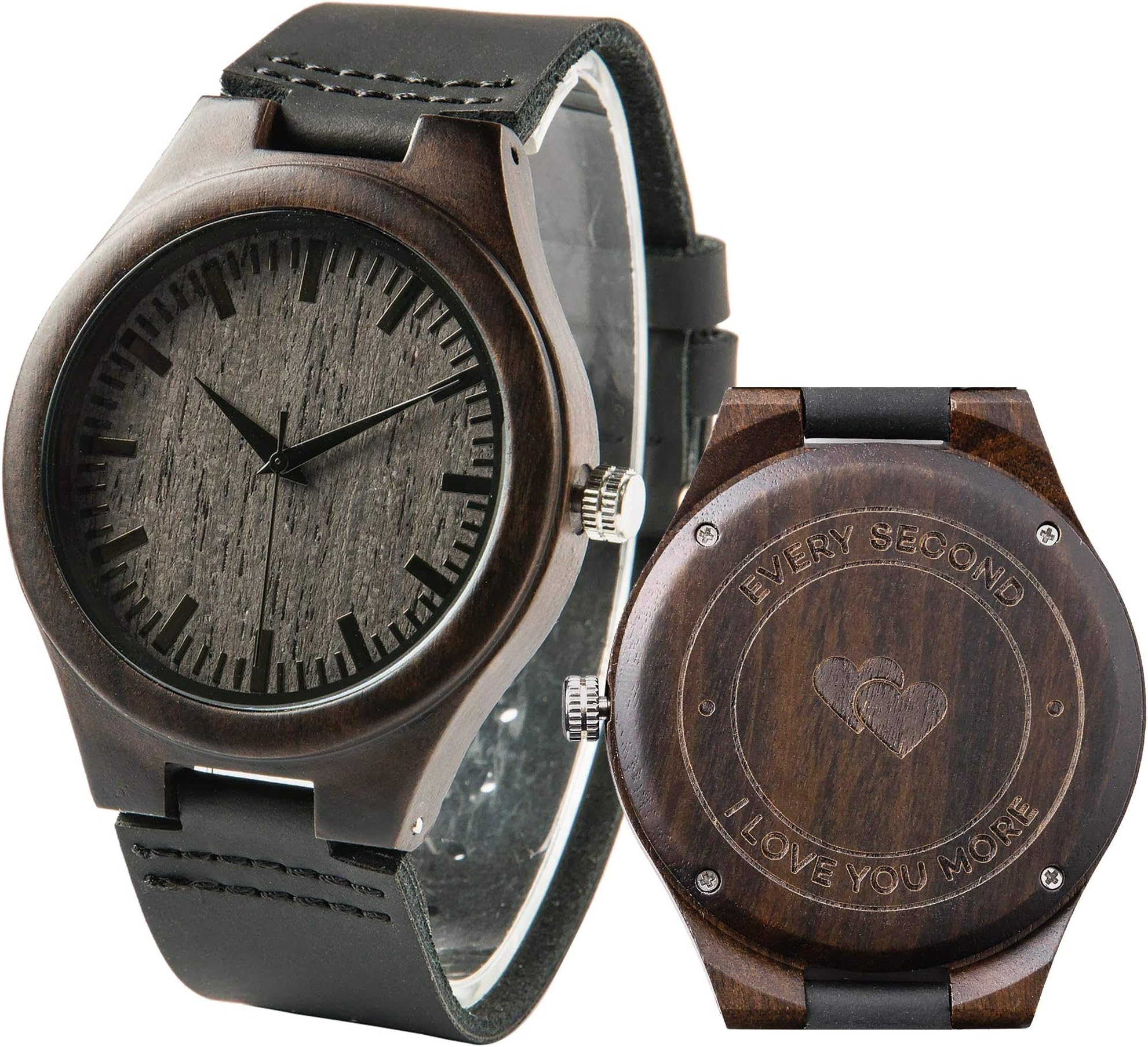 Custom Engraved Wood Watch for Men Analog Quartz Wooden Wristwatch Anniversary Watch for Husband Boyfriend