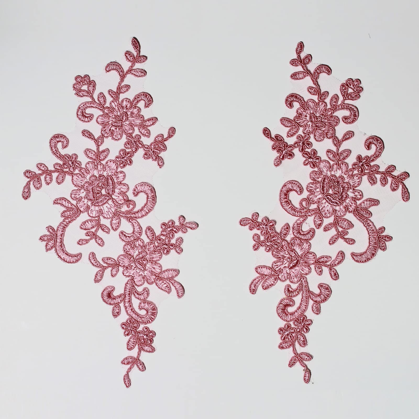 4 X Corded Embroidery Floral Lace Applique Wedding Motif Sew On Size: 25 cm x 12 cm :#39A (Carol Pink)
