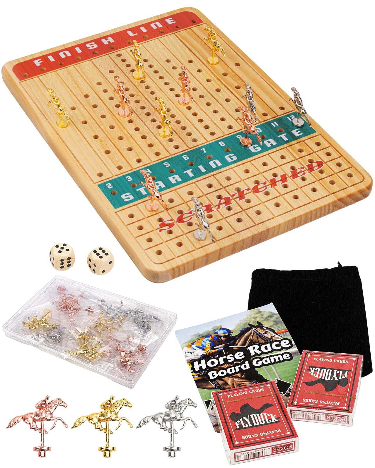 Photo 1 of Extguds Horse Racing Board Game Horse Racing Game Thickened Solid Wood with 11 Luxurious Durable Classic Metal Horses, 2 Dice and 2 Decks of Cards