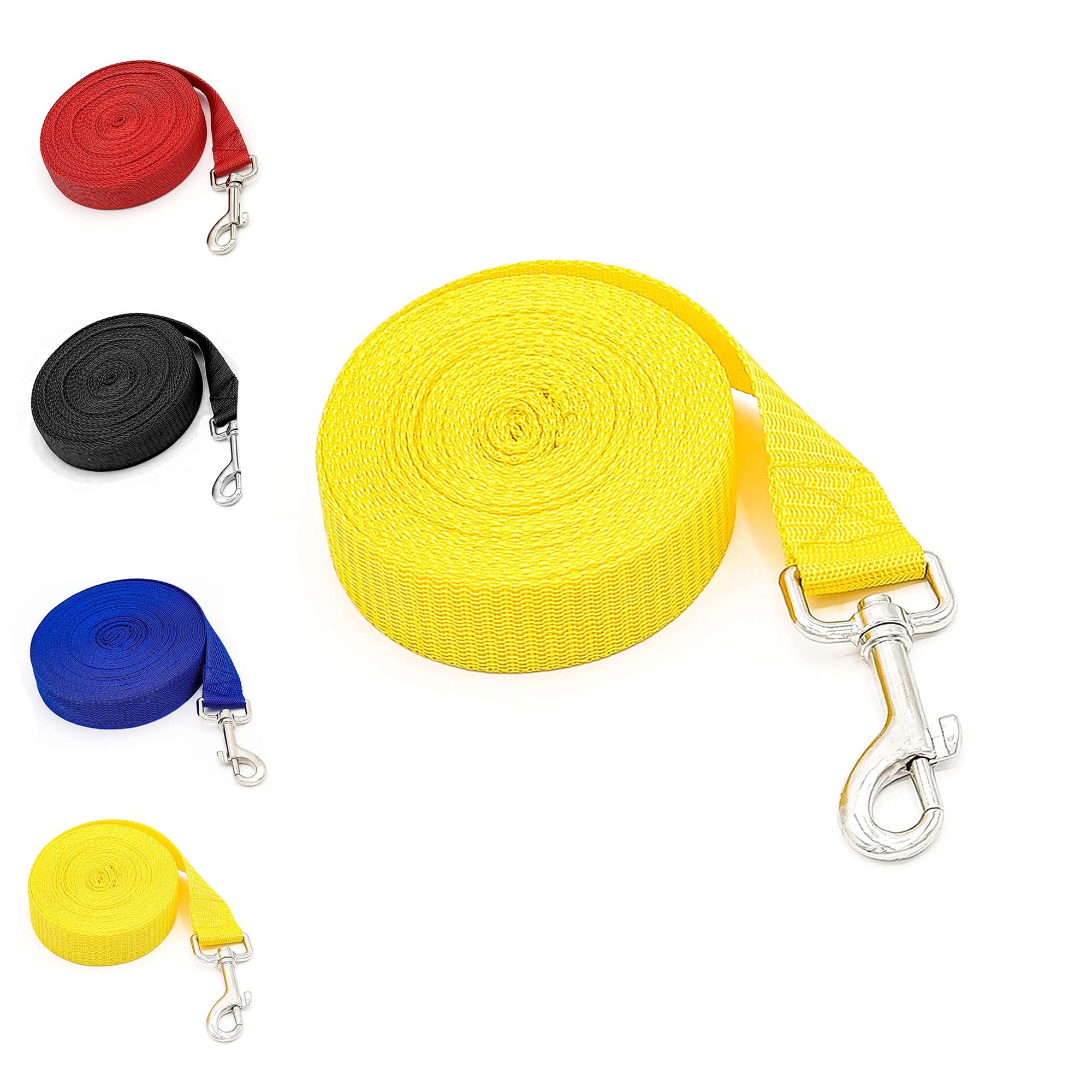 Dog Training Lead Leash Extra Long Line,10m Nylon Leash for Large Medium & Small Dogs Great for Pet Recall Training Obedience, Play, Running, Camping Backyard Strong lead with Metal hook (Yellow)