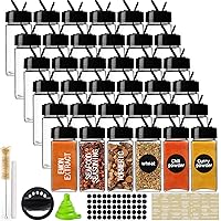 CUCUMI 36pcs 4oz Glass Spice Jars Square Glass Bottles with Black Caps, 1pcs Silicone Collapsible Funnel 203pcs…