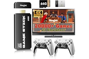 HUQJOT 2025 NEW Upgrade Retro Gaming Console Pro, Vide Game Consoles with 4K HDMI, Built-in 20000+ Games & 23 Emulators, Plug and Play Video Gaming Consoles with Upgrade Dual 2.4G Wireless Controllers (64G)