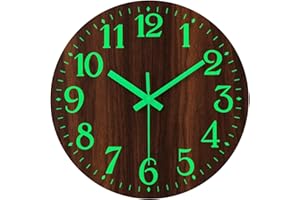 NESIFEE Glow in Dark Wall Clock, 12 Inch Wall Clock Battery Operated, Silent Non-Ticking Night Light Clock Wall Decoration for Living Room Kitchen Office Bedroom, Brown