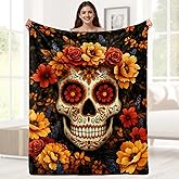 Aimego Sugar Skull Throw Blanket Gifts for Girl Women Halloween Skull Throw Blanket Gothic Skeleton Day of The Dead Blankets and Throws for Couch Sofa Bed for Kids Adult Women 50X60 in