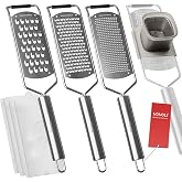 VOVOLY Zester Grater Set, 4 Pack-Fine/Coarse/Extra Coarse/Slider Attachment | Cheese Grater for Ginger, Garlic, Nutmeg, Chocolate, Vegetables, Fruits with Razor-Sharp Stainless Steel Blade