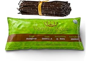 VANILLA BEAN KINGS 25 Organic Madagascar Vanilla Beans. Whole Grade A Vanilla Pods for Vanilla Extract and Baking