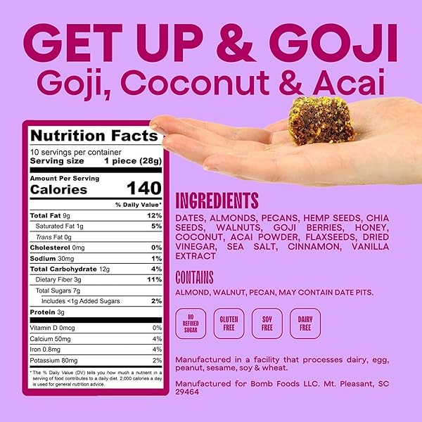 THE BOMB CO. BLENDER BOMB, GET UP & GOJI, SUPERFOOD SMOOTHIE MIX WITH GOJI BERRIES, HEMP, FLAX, CHIA SEEDS & AMINO ACIDS, GLUTEN FREE, HIGH FIBER, 10 SERVINGS