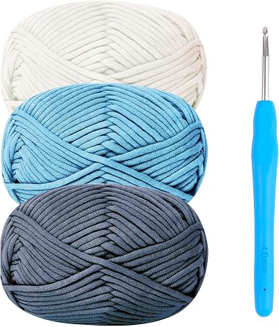 Renyiz Chunky Cotton Yarn for Beginners Amigurumi Kit 4mm Hook Blue