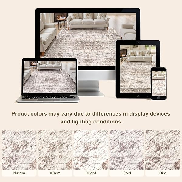 ELLIUNE WASHABLE AREA RUGS 6X9, SOFT LARGE 6X9 RUGS FOR LIVING ROOM NON-SLIP VINTAGE BROWN INDOOR CARPET STAIN RESISTANT RUGS FOR DINING ROOM BEDROOM NURSERY KID & PET FRIENDLY