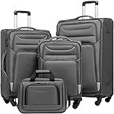 Coolife Luggage 4 Piece Set Suitcase Spinner TSA Lock Softshell lightweight (gray)