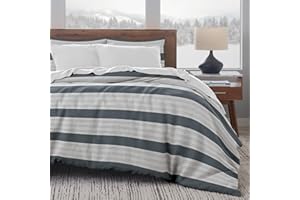 Ella Jayne Luxury 100% French Linen Duvet Cover (3pcs), Coastal Summer Linen Duvet Cover, Linens Bedding Queen, Linen Comforter King, Premium Linens Duvet Cover King (Wide Stripe - Blue, Full/Queen)