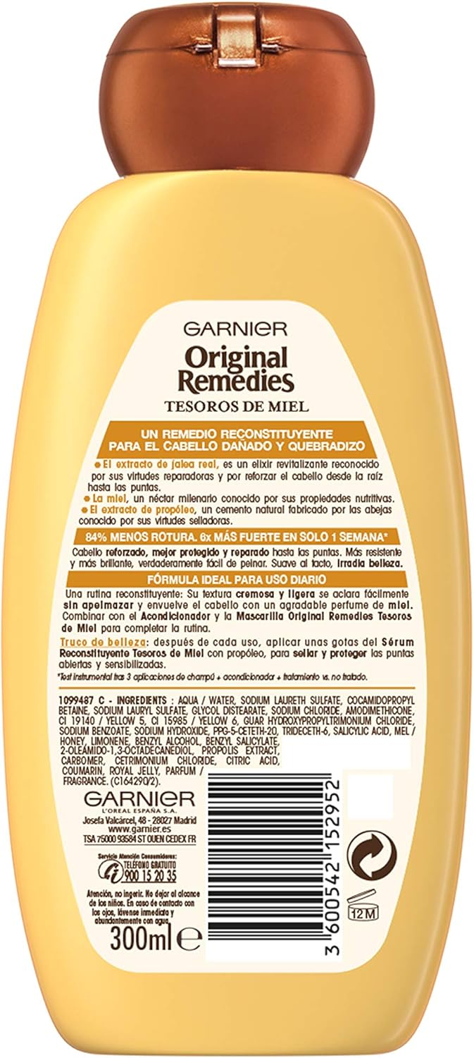 GARNIER Original Remedies Honey Treasures, Repairing Shampoo for Dry or Damaged Hair Brittle, 300 Milliliters - Image 3