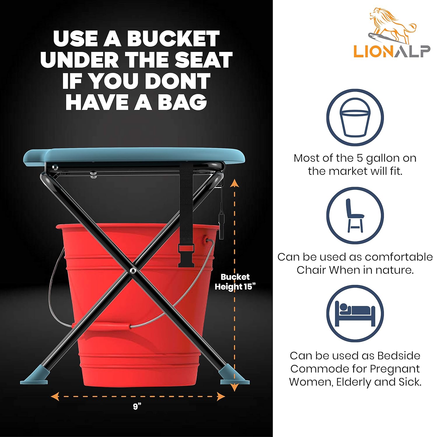 Portable Folding Toilet Seat, Porta Potty Commode For Camping, fishing, Long Car Rides & Construction Sites, Comfortable Stool For Living Outdoors, Travel & backpacking, Built-In-Ring- No Spill : Sports & Outdoors
