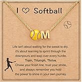 Initial A-Z Softball Necklace for Teen Girls, Personalized Softball Stuff Pendant Necklace for Team Lovers Daughter Player