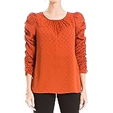 Max Studio Womens Jacquard Shine Dot Ruched Sleeves BlouseBlouse