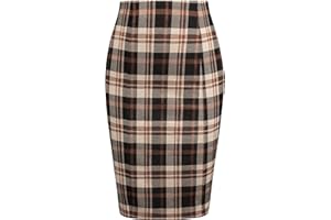 Kate Kasin Womens Knee Length Elastic Waist Stretchy Bodycon Plaid Business Pencil Skirt