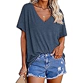 Tankaneo Womens Oversized Tshirts V Neck Short Sleeve Tops Summer Casual Loose Fit Tunic Tee Shirts